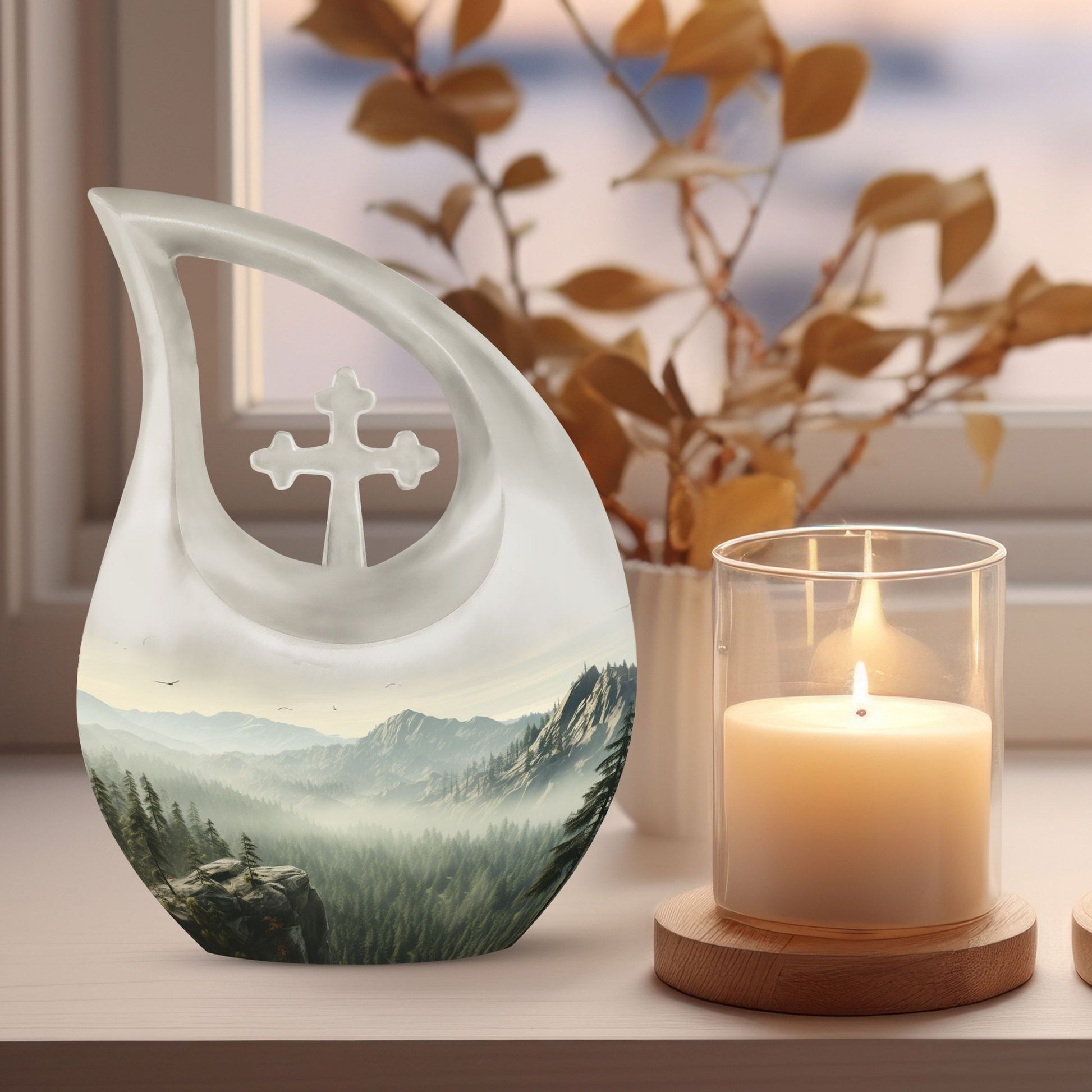 10 inch Wilderness Urn with Cross Drop Design 