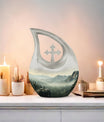 10 inch Wilderness Urn with Cross Drop Design 