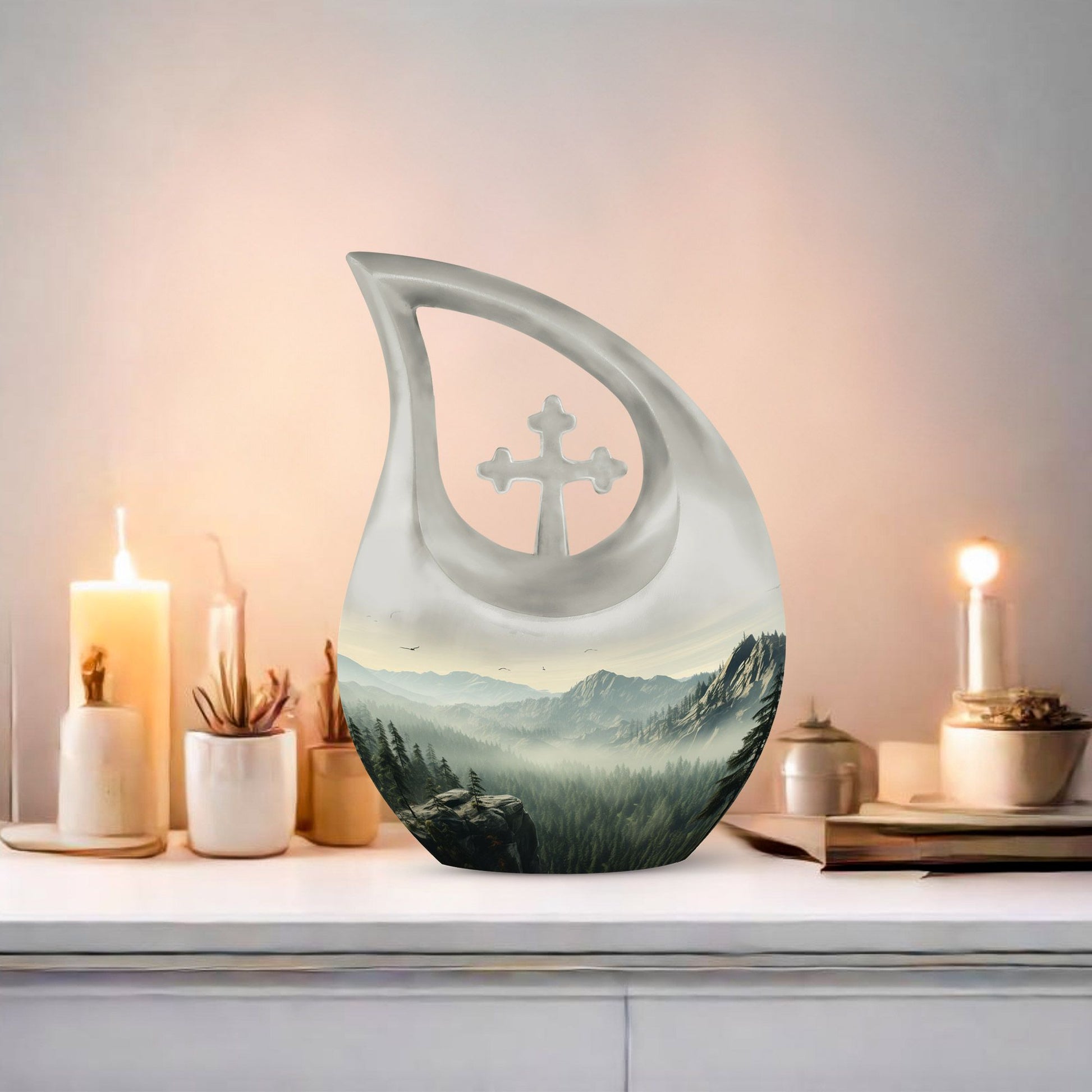 10 inch Wilderness Urn with Cross Drop Design 