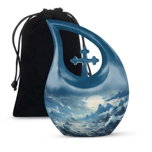 10-inch Wilderness Urn with Cross Drop design, 