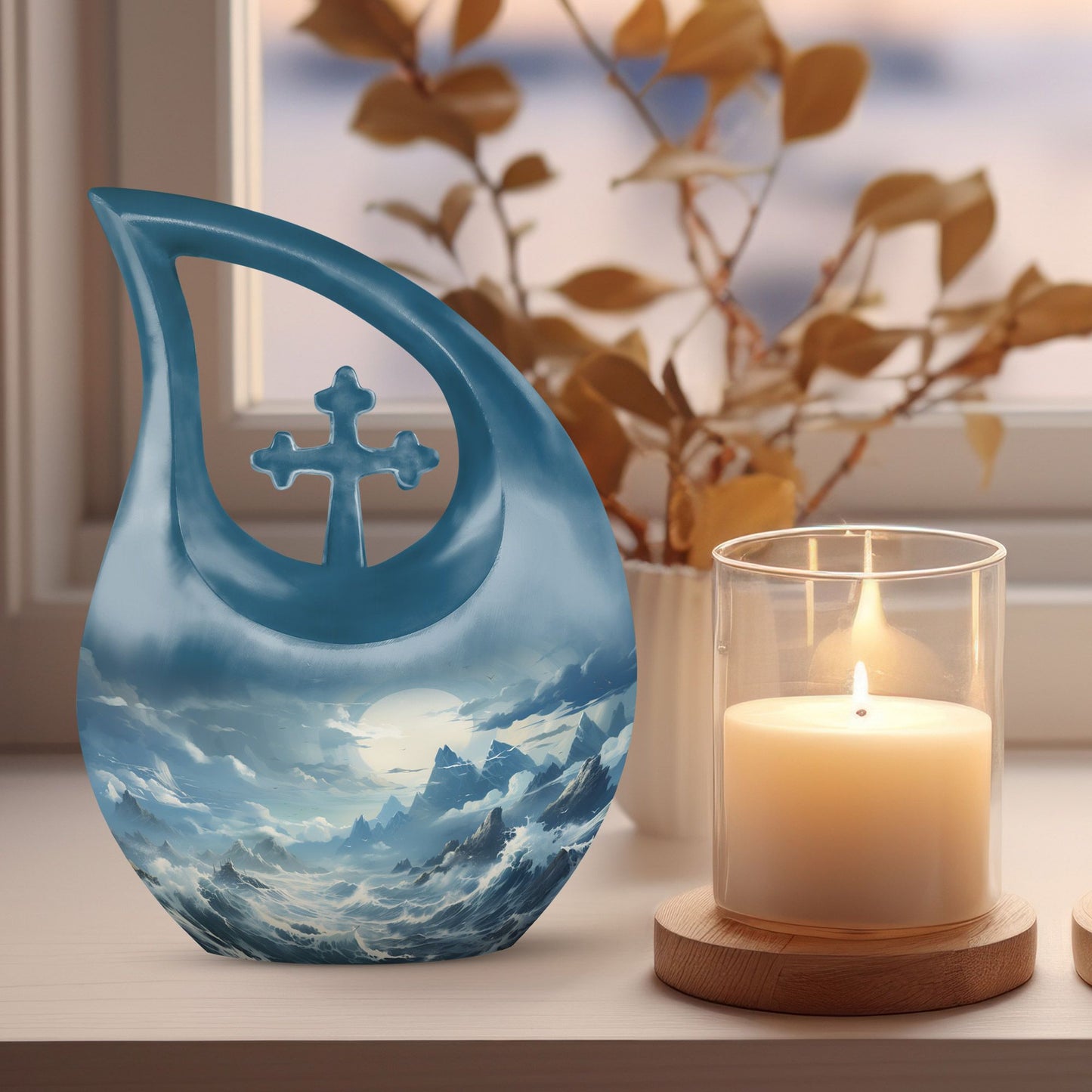 10-inch Wilderness Urn with Cross Drop design, 