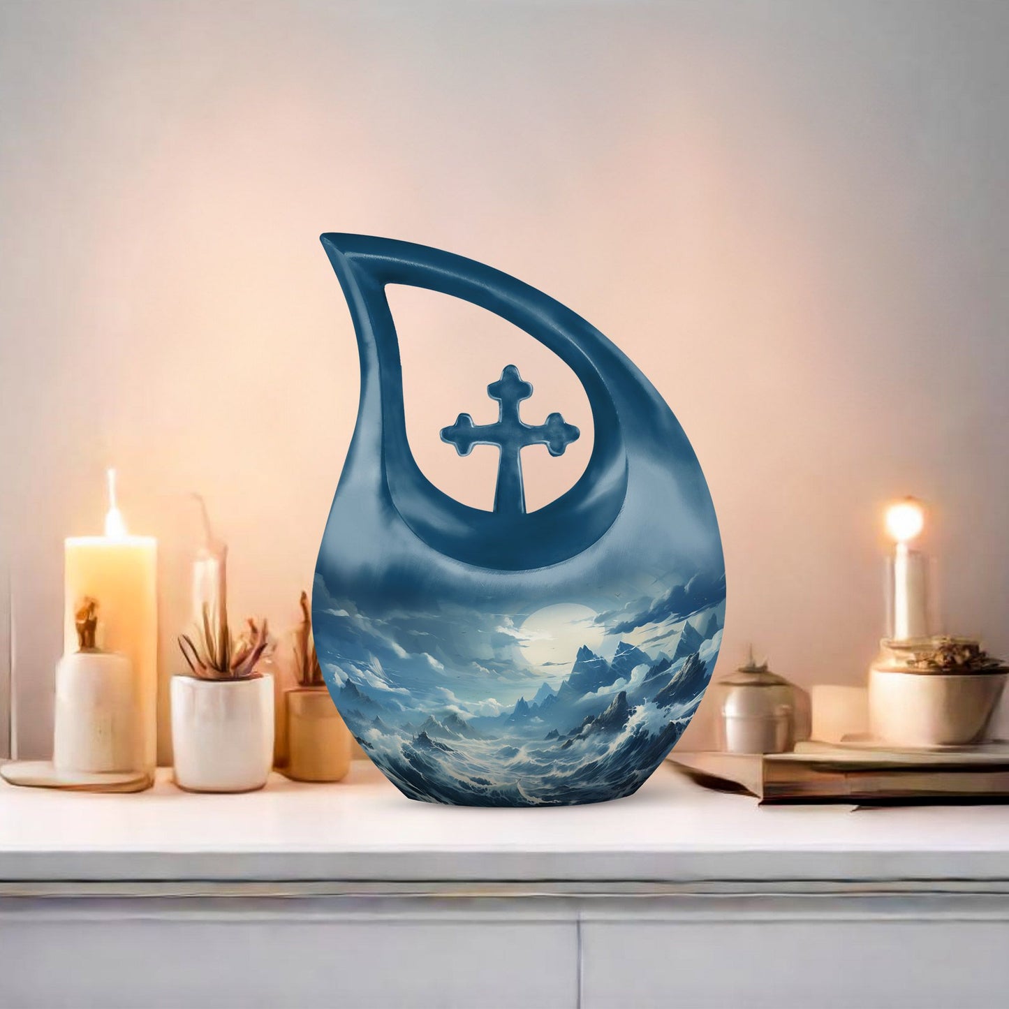 10-inch Wilderness Urn with Cross Drop design, 