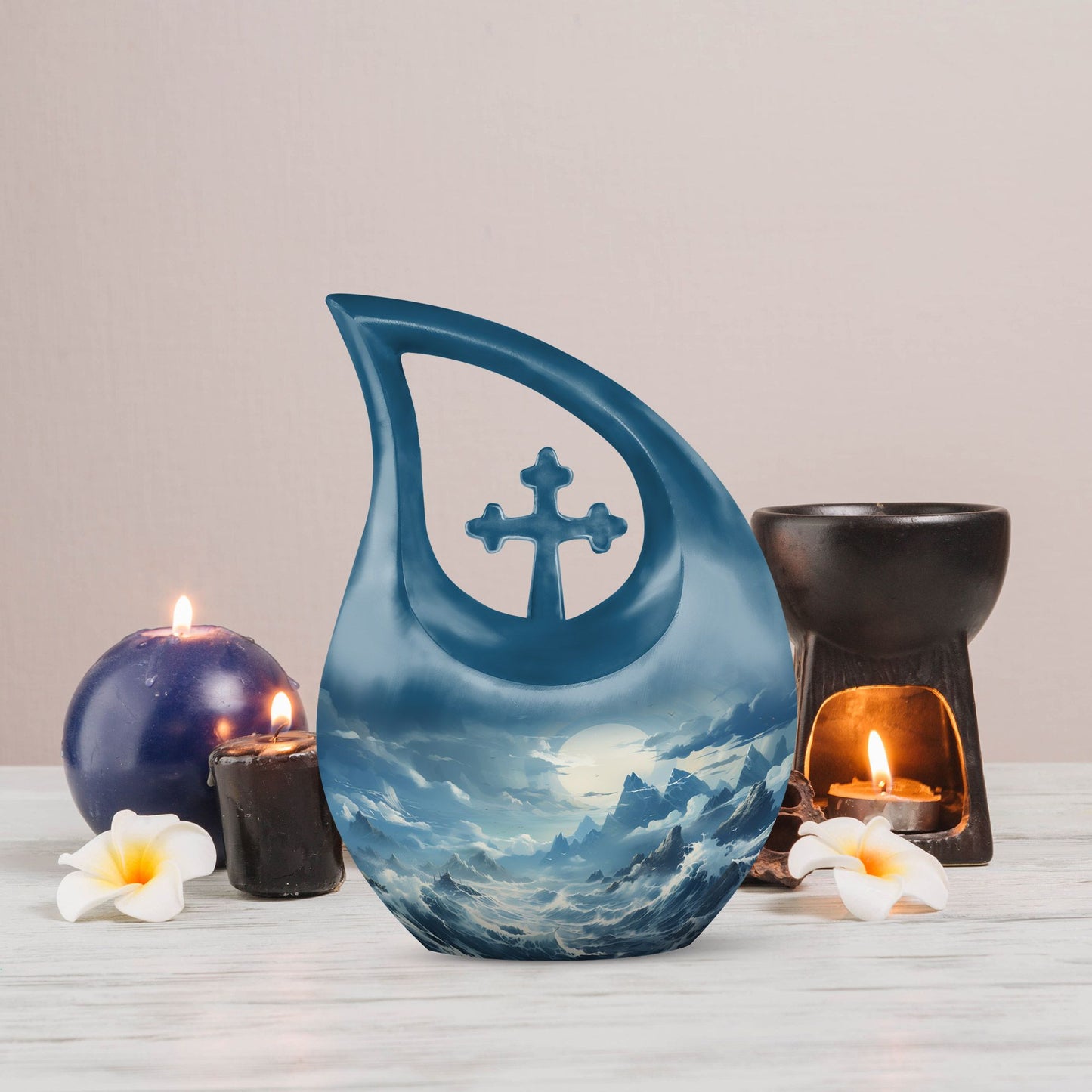 10-inch Wilderness Urn with Cross Drop design, 