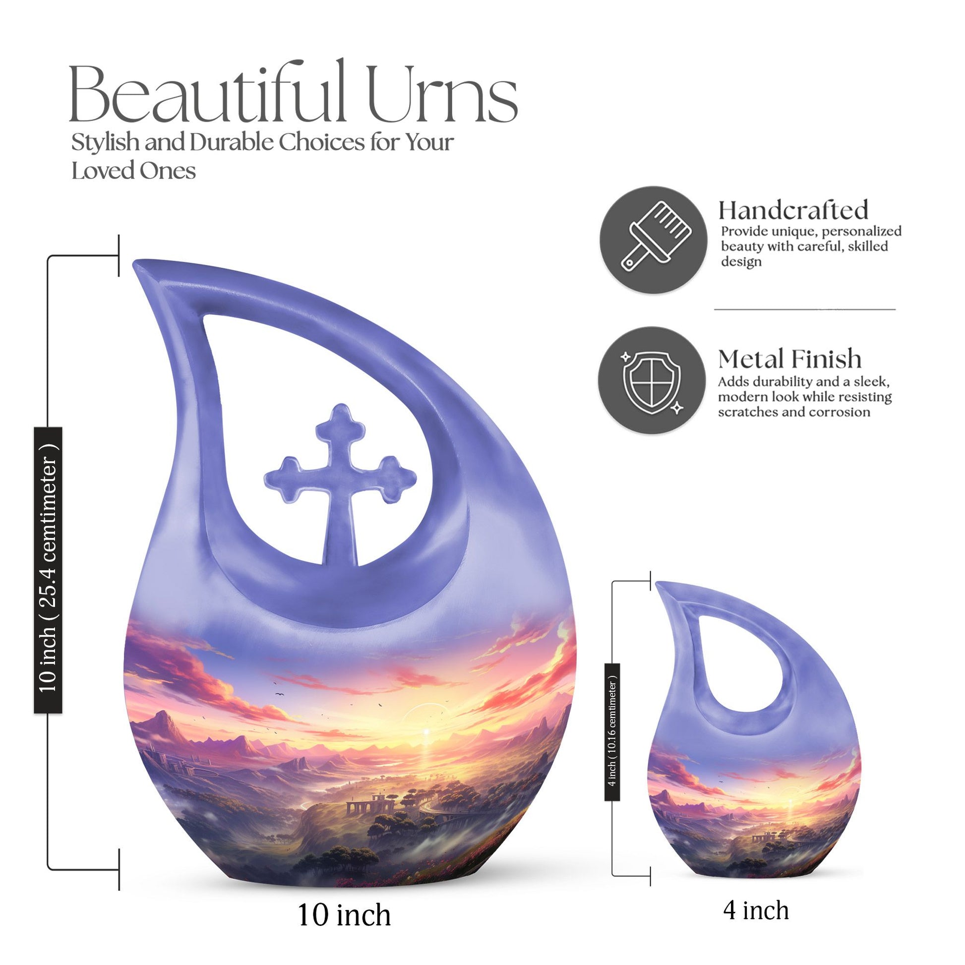 10-inch Wilderness Urn, Cross Drop design, for Men's Ashes 