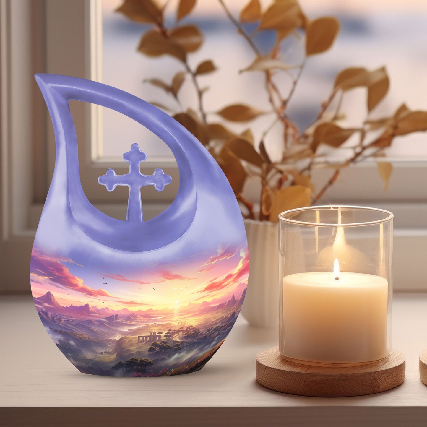 10-inch Wilderness Urn, Cross Drop design, for Men's Ashes 