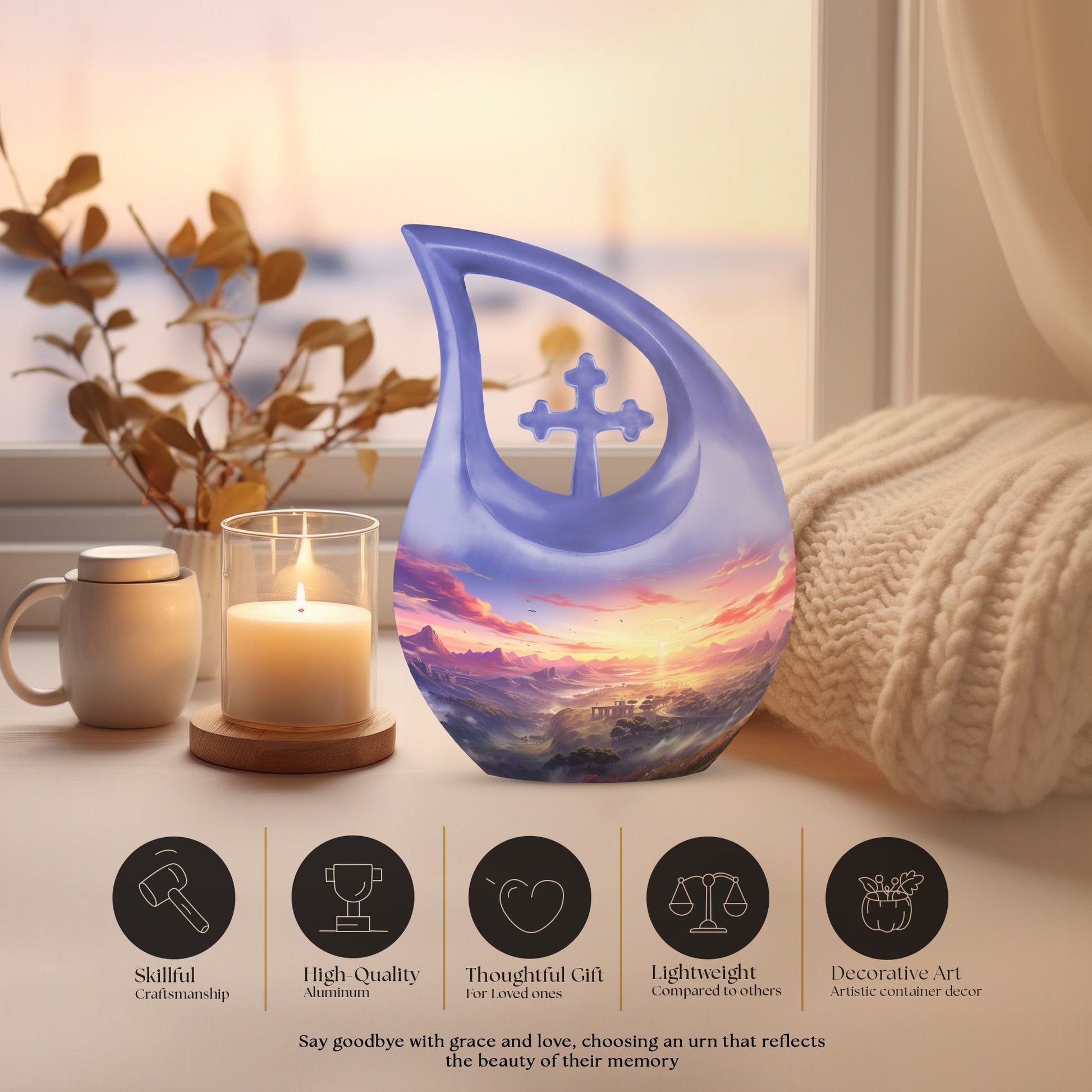 10-inch Wilderness Urn, Cross Drop design, for Men's Ashes 