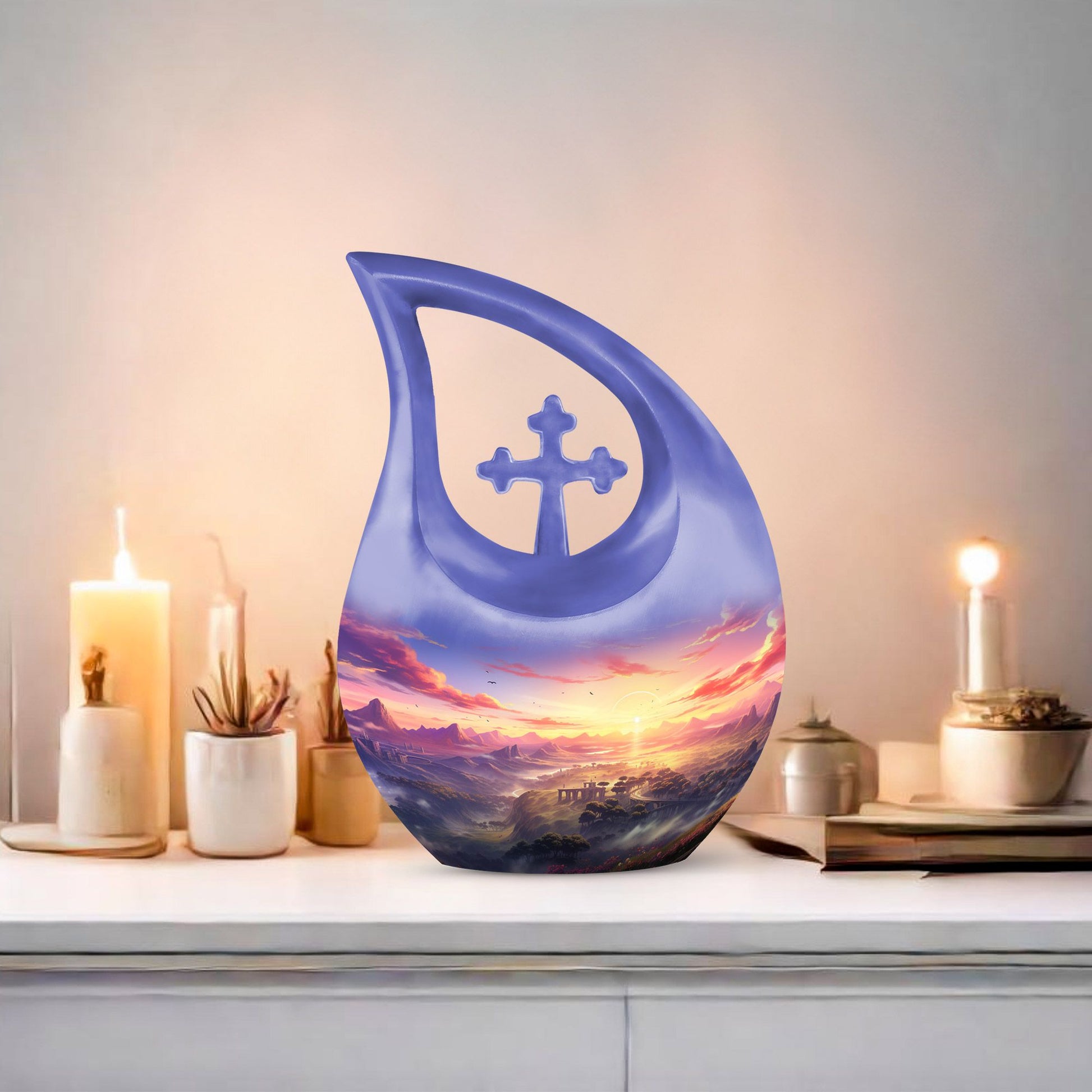 10-inch Wilderness Urn, Cross Drop design, for Men's Ashes 