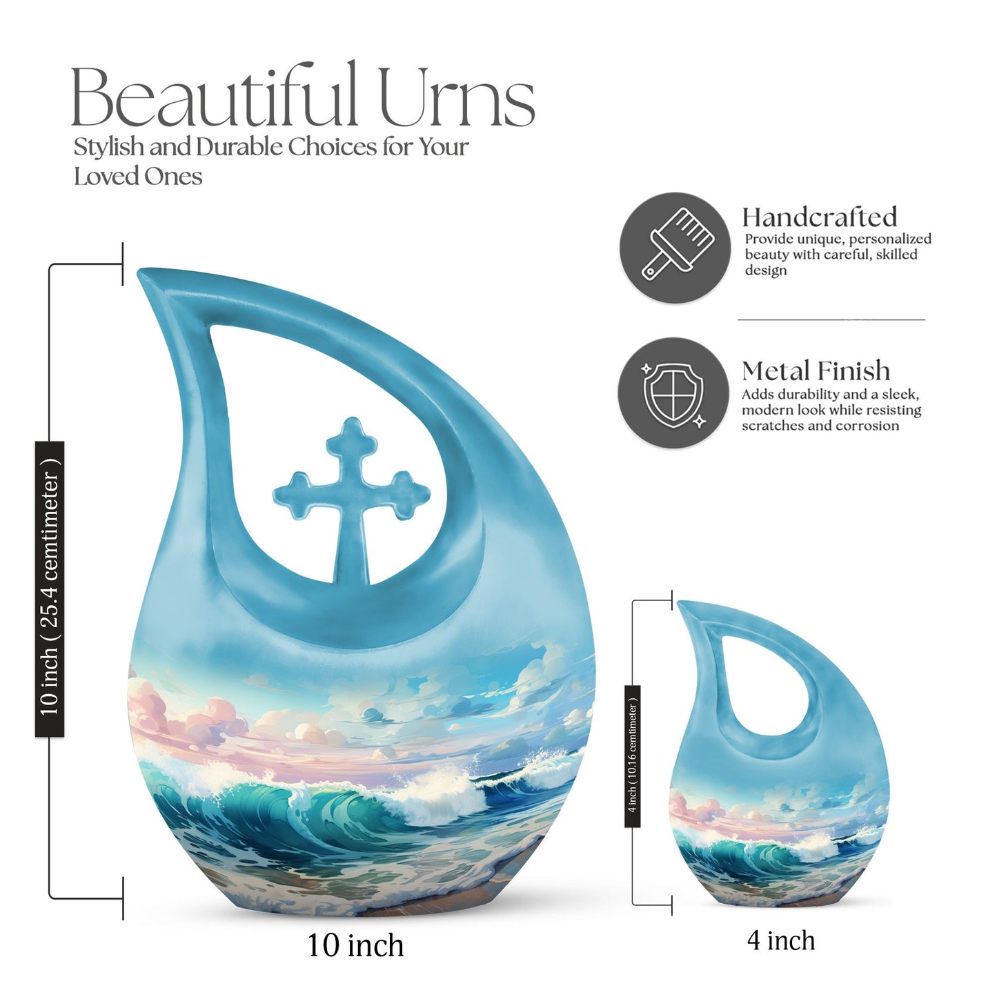 10-inch Wilderness urn with Cross Drop design,