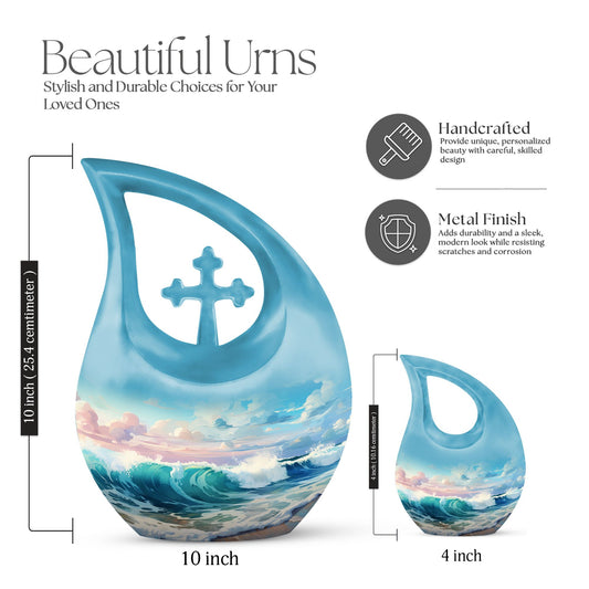 10-inch Wilderness urn with Cross Drop design,