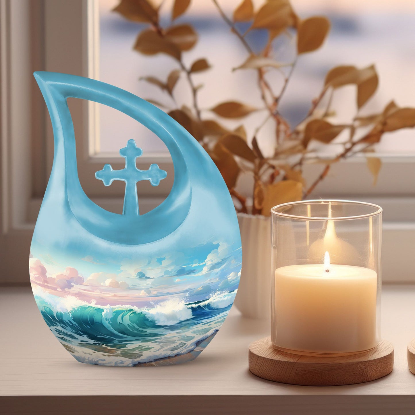 10-inch Wilderness urn with Cross Drop design,