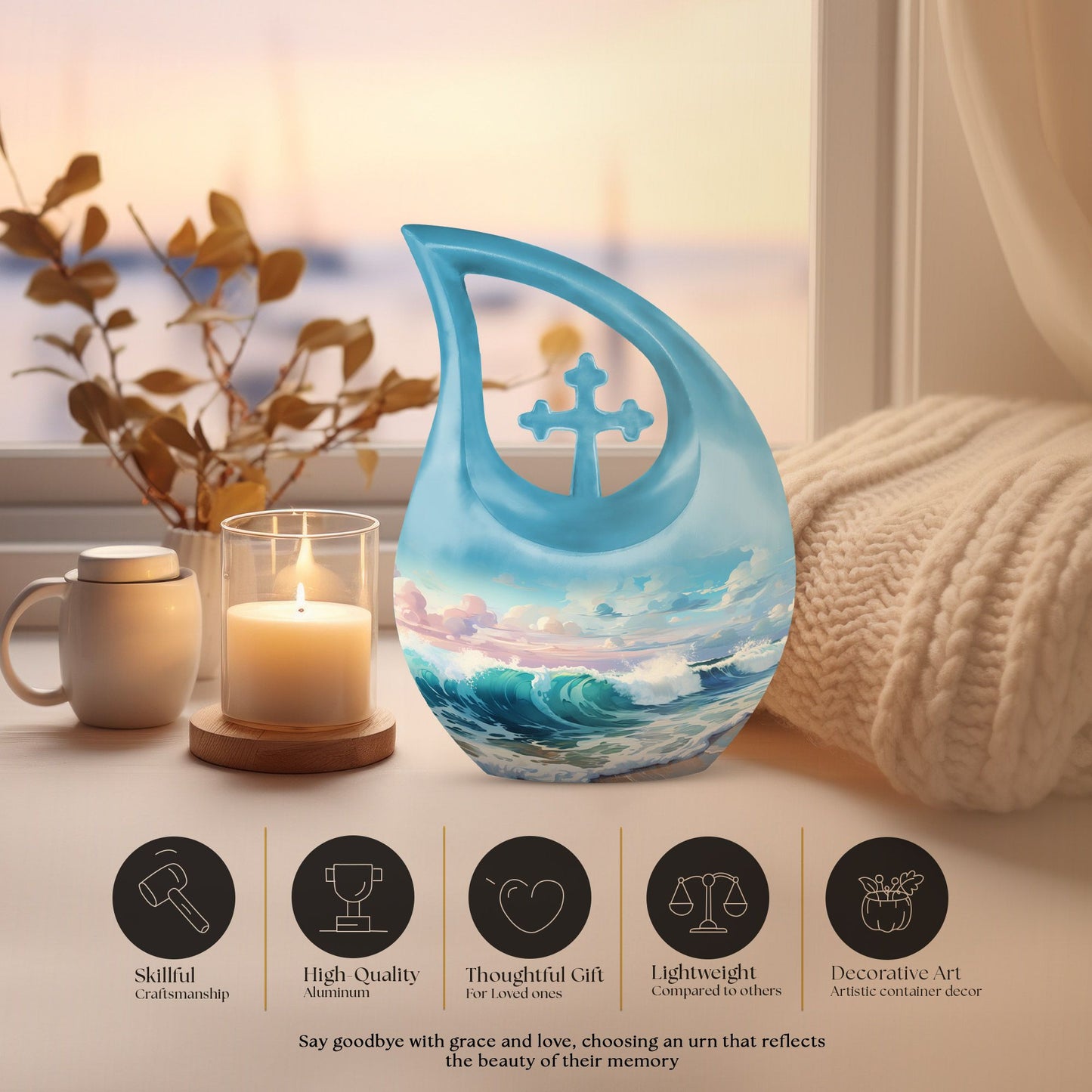 10-inch Wilderness urn with Cross Drop design,