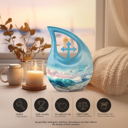 10-inch Wilderness urn with Cross Drop design,
