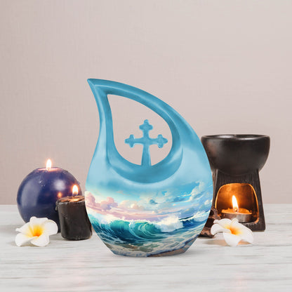 10-inch Wilderness urn with Cross Drop design,