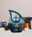 A 10-inch Wilderness Urn with Cross Drop design 