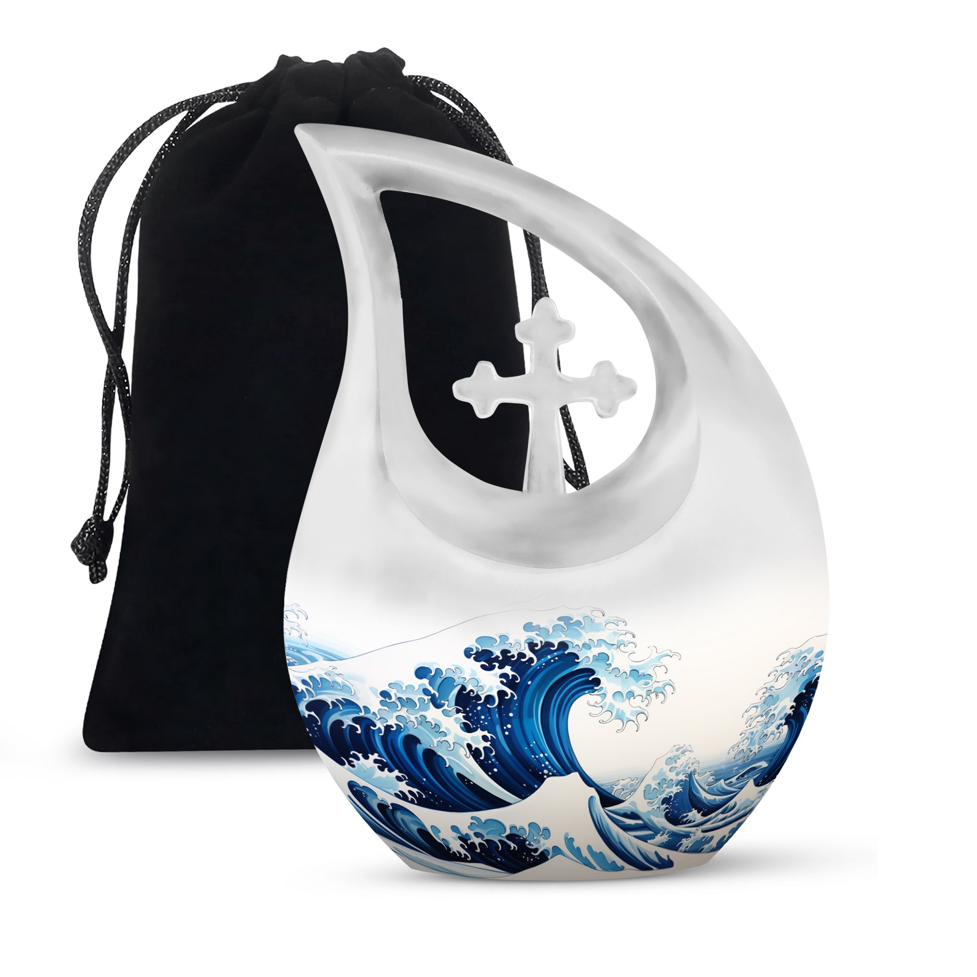 Ocean Waves White Cremation Urn for Mom's Memorial Burial