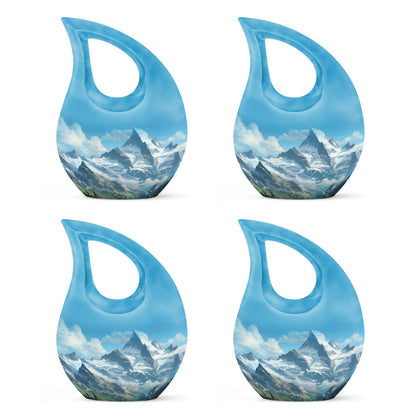 10-inch Mountain themed Cross Drop urn in Aluminium for Dad's ashes