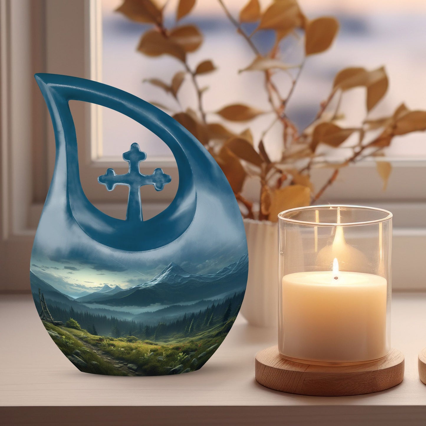 10-inch Wilderness Urn with Cross Drop 