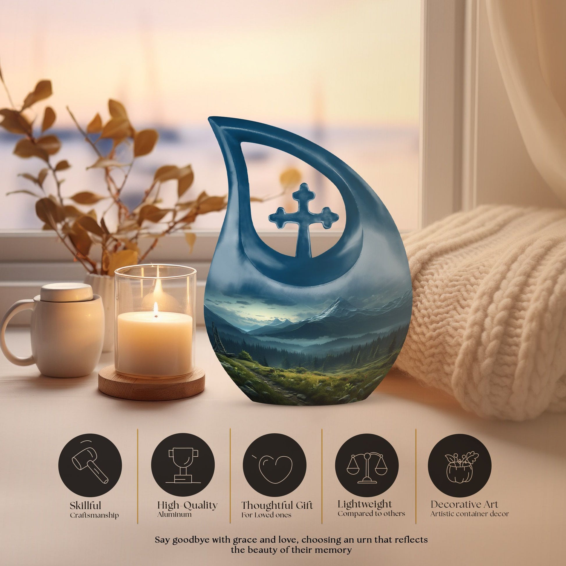 10-inch Wilderness Urn with Cross Drop 