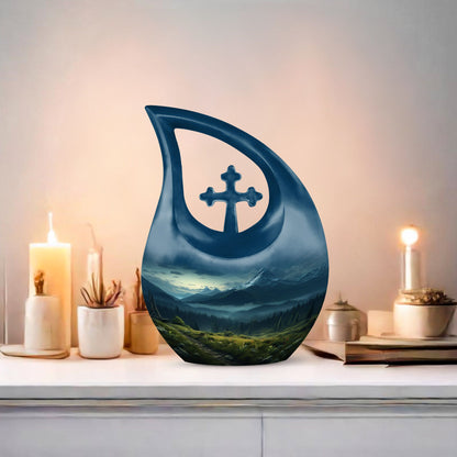10-inch Wilderness Urn with Cross Drop 