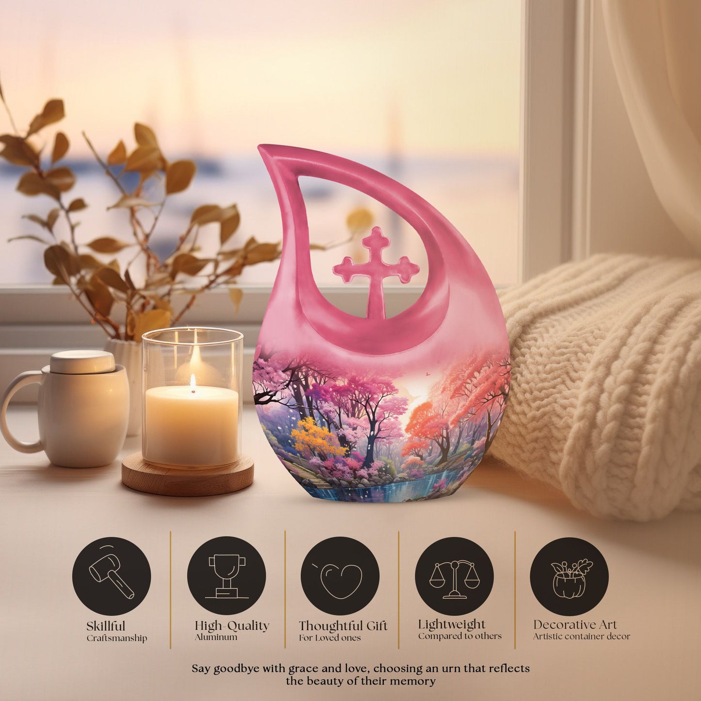 10-inch Wilderness Urn with Cross Drop design, 