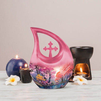 10-inch Wilderness Urn with Cross Drop design, 