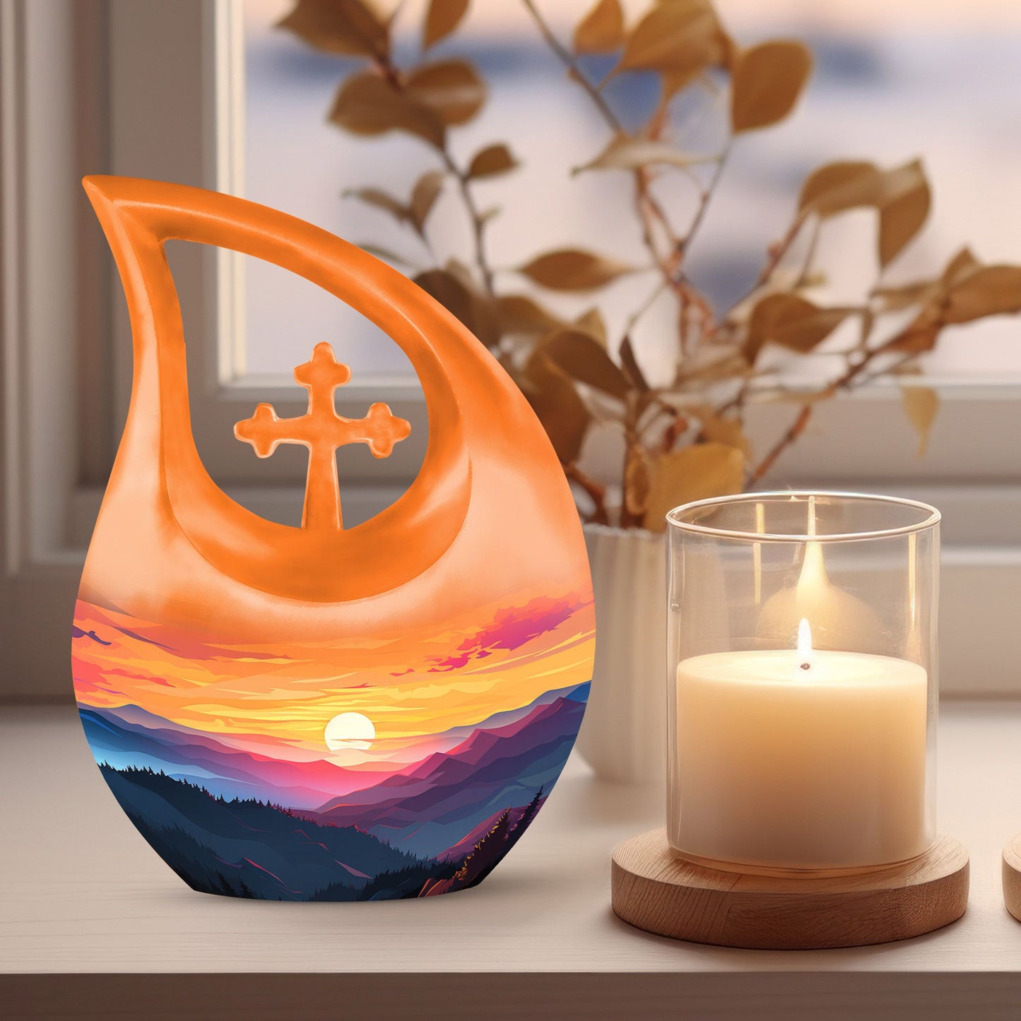 Wilderness Urn with Cross Drop design, customisable