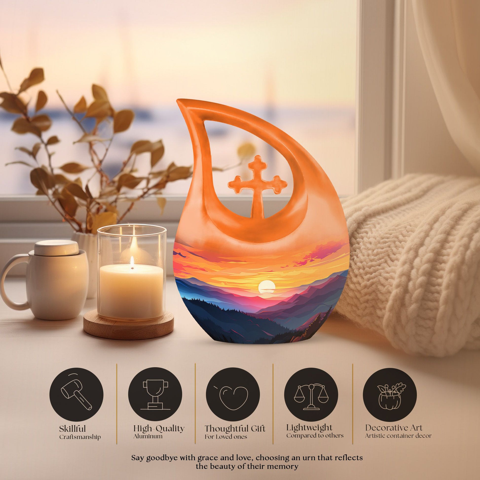 Wilderness Urn with Cross Drop design, customisable