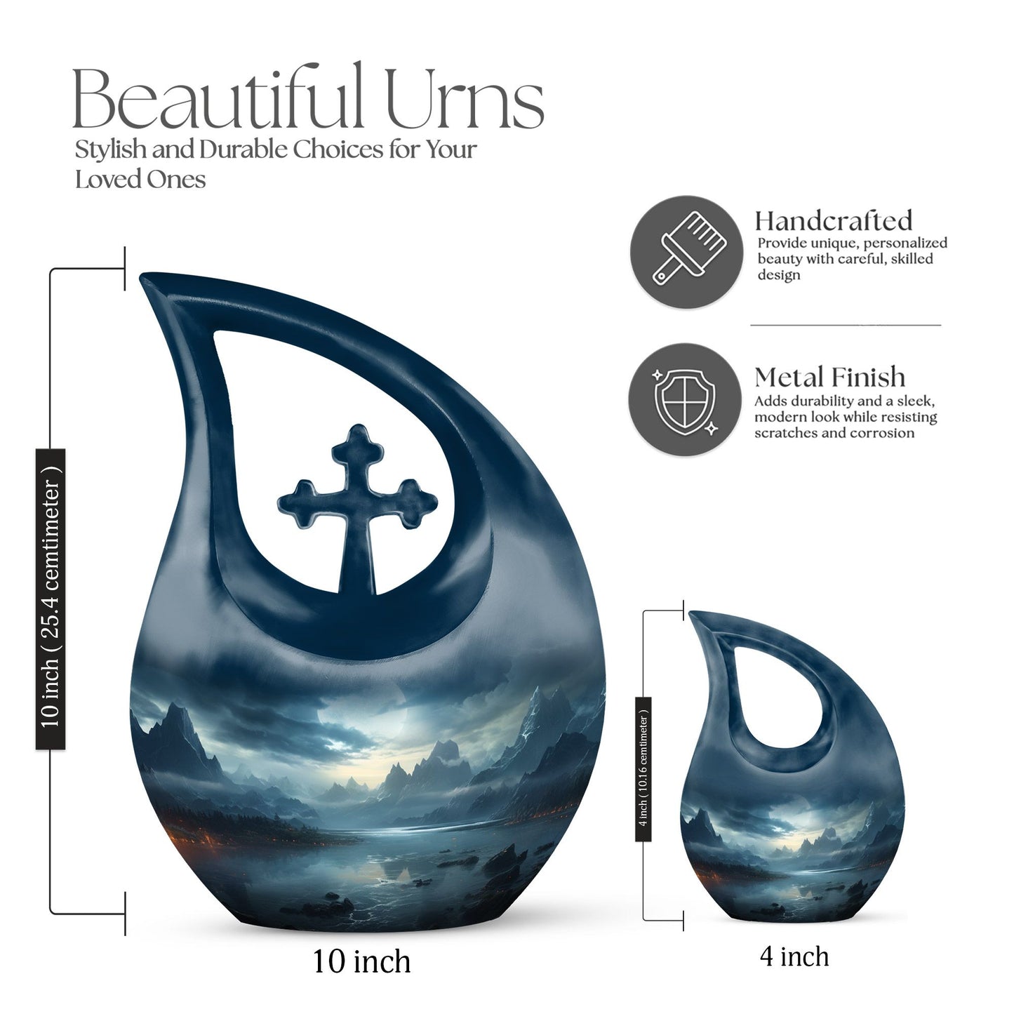 10-inch Wilderness Urn with Cross Drop design, 