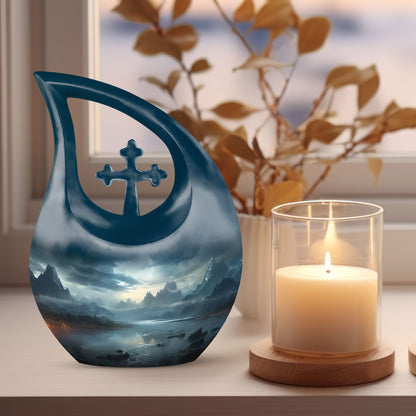 10-inch Wilderness Urn with Cross Drop design, 