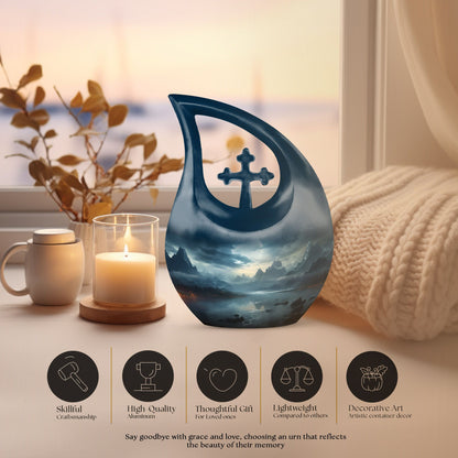 10-inch Wilderness Urn with Cross Drop design, 