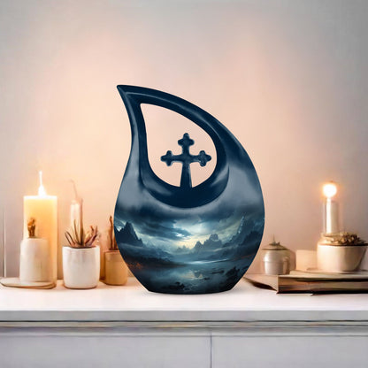 10-inch Wilderness Urn with Cross Drop design, 