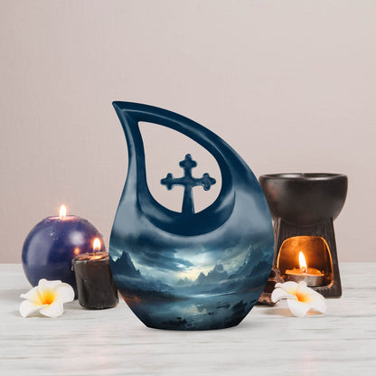 10-inch Wilderness Urn with Cross Drop design, 
