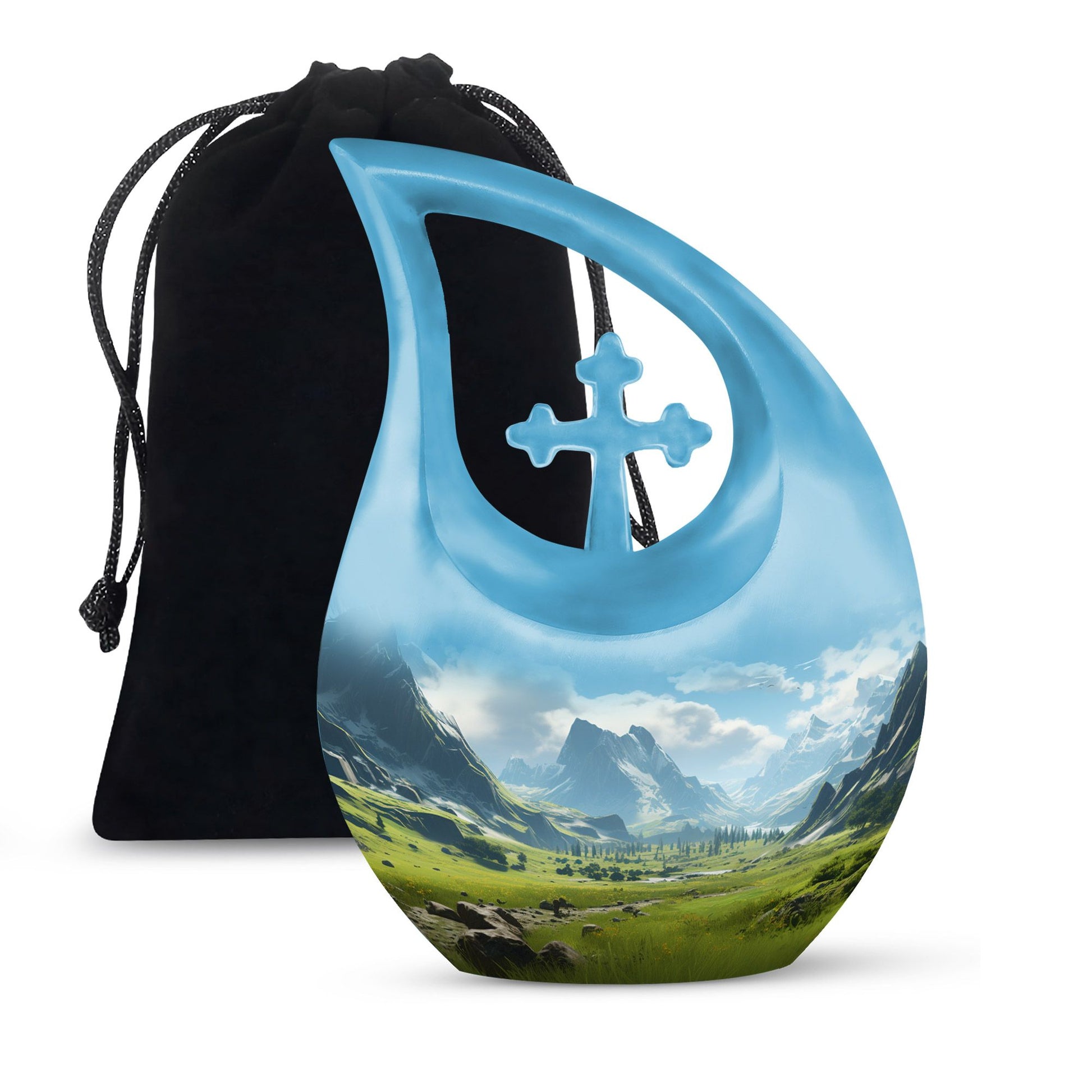 10-inch Mountain Urn with Cross Drop design, 