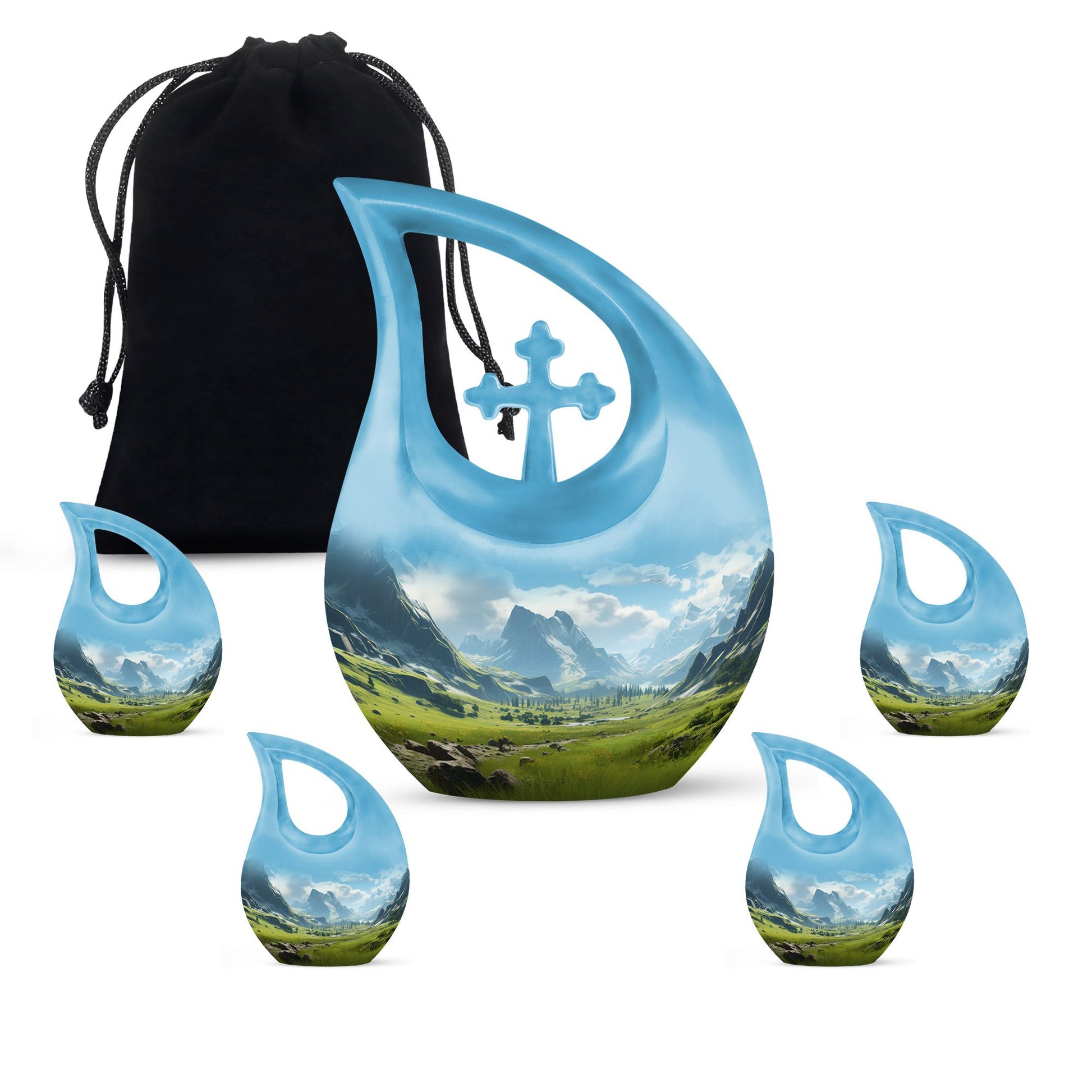 10-inch Mountain Urn with Cross Drop design, 