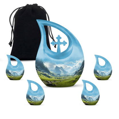 10-inch Mountain Urn with Cross Drop design, 