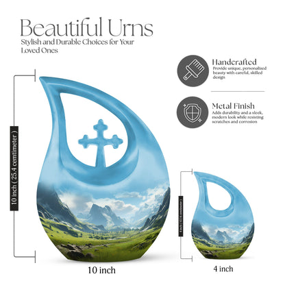 10-inch Mountain Urn with Cross Drop design, 