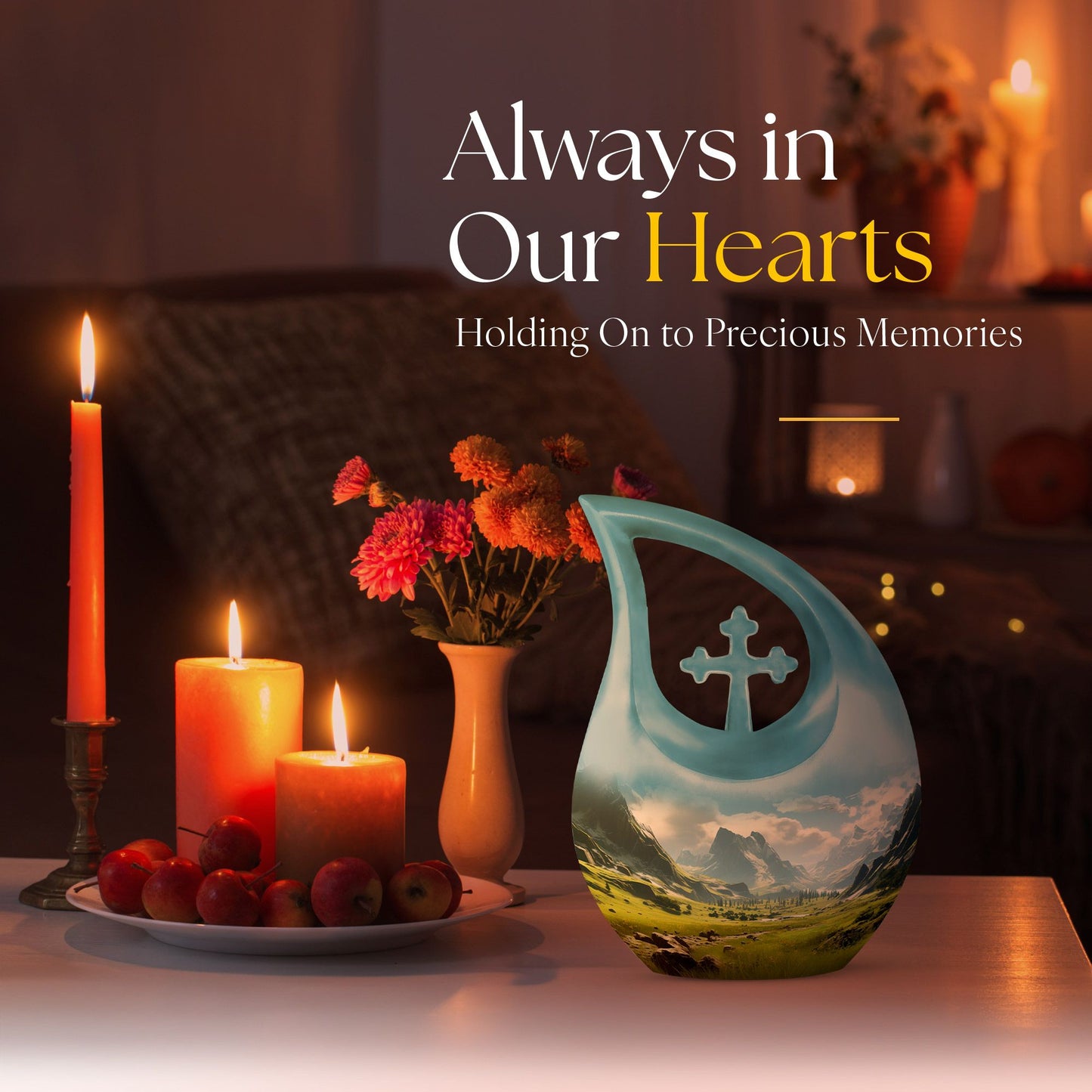 10-inch Mountain Urn with Cross Drop design, 