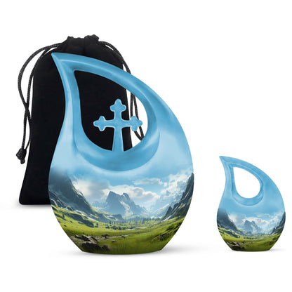 10-inch Mountain Urn with Cross Drop design, 