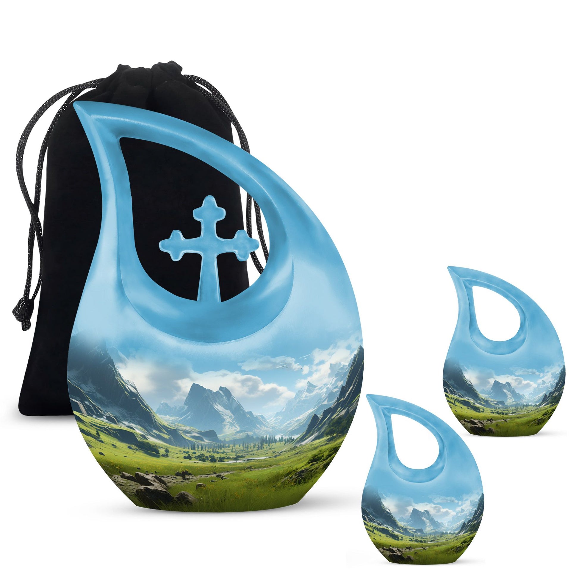 10-inch Mountain Urn with Cross Drop design, 