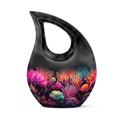10-inch Wilderness Urn with Cross Drop design and personalization option for couples.