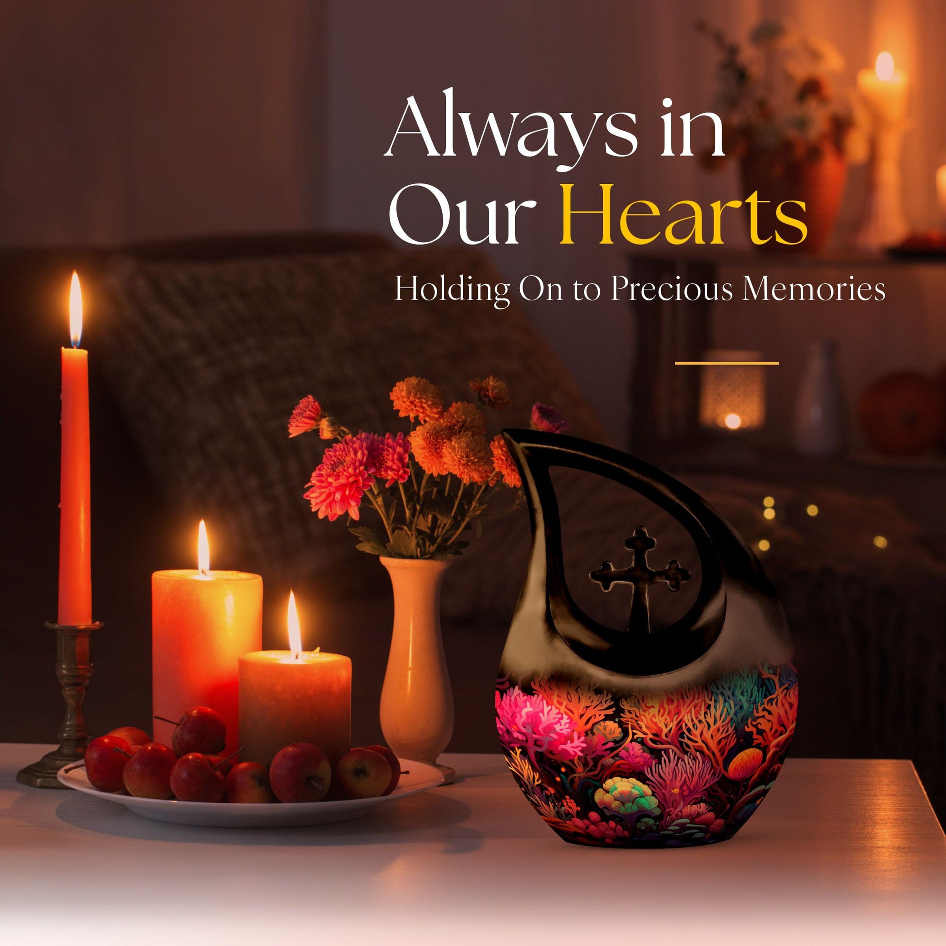 10-inch Wilderness Urn with Cross Drop design and personalization option for couples.