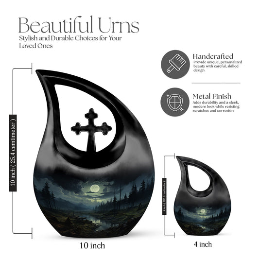 10 inch Wilderness Urn with Cross Drop Design, 