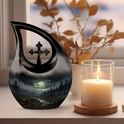 10 inch Wilderness Urn with Cross Drop Design, 