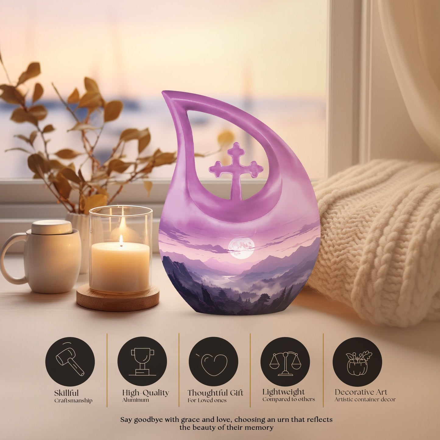 10-inch Wilderness Urn with Cross Drop Design, 
