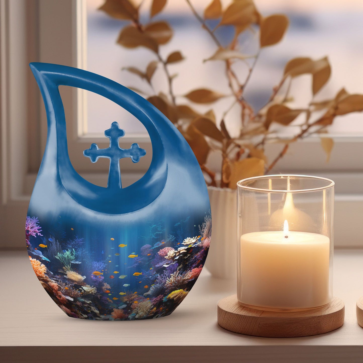 10 inch Wilderness Urn, Cross Drop design, Burial Urn