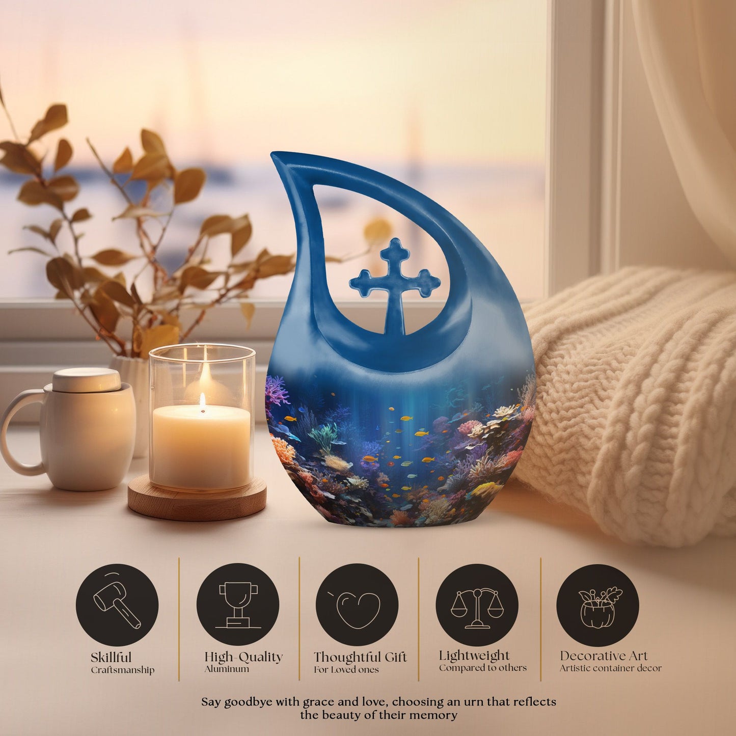 10 inch Wilderness Urn, Cross Drop design, Burial Urn