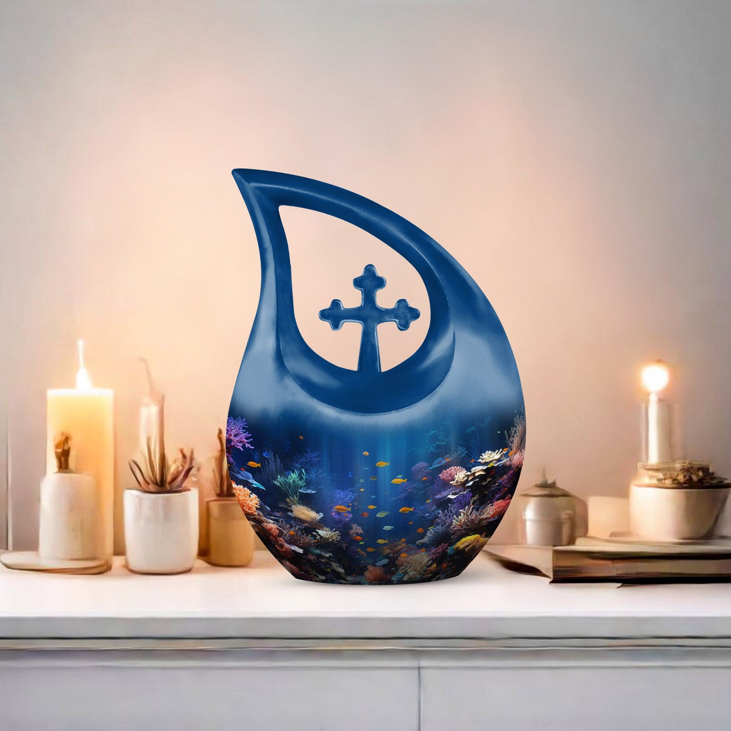 10 inch Wilderness Urn, Cross Drop design, Burial Urn