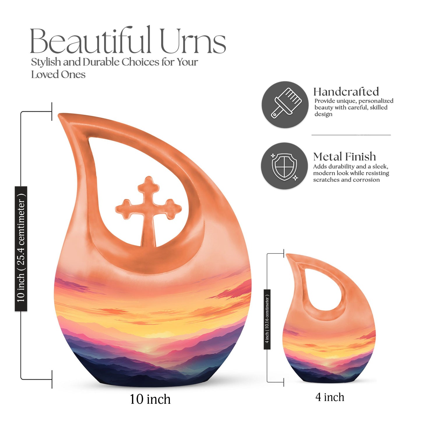 10-inch Wilderness Urn with Cross Drop design, customized, 