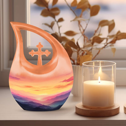 10-inch Wilderness Urn with Cross Drop design, customized, 