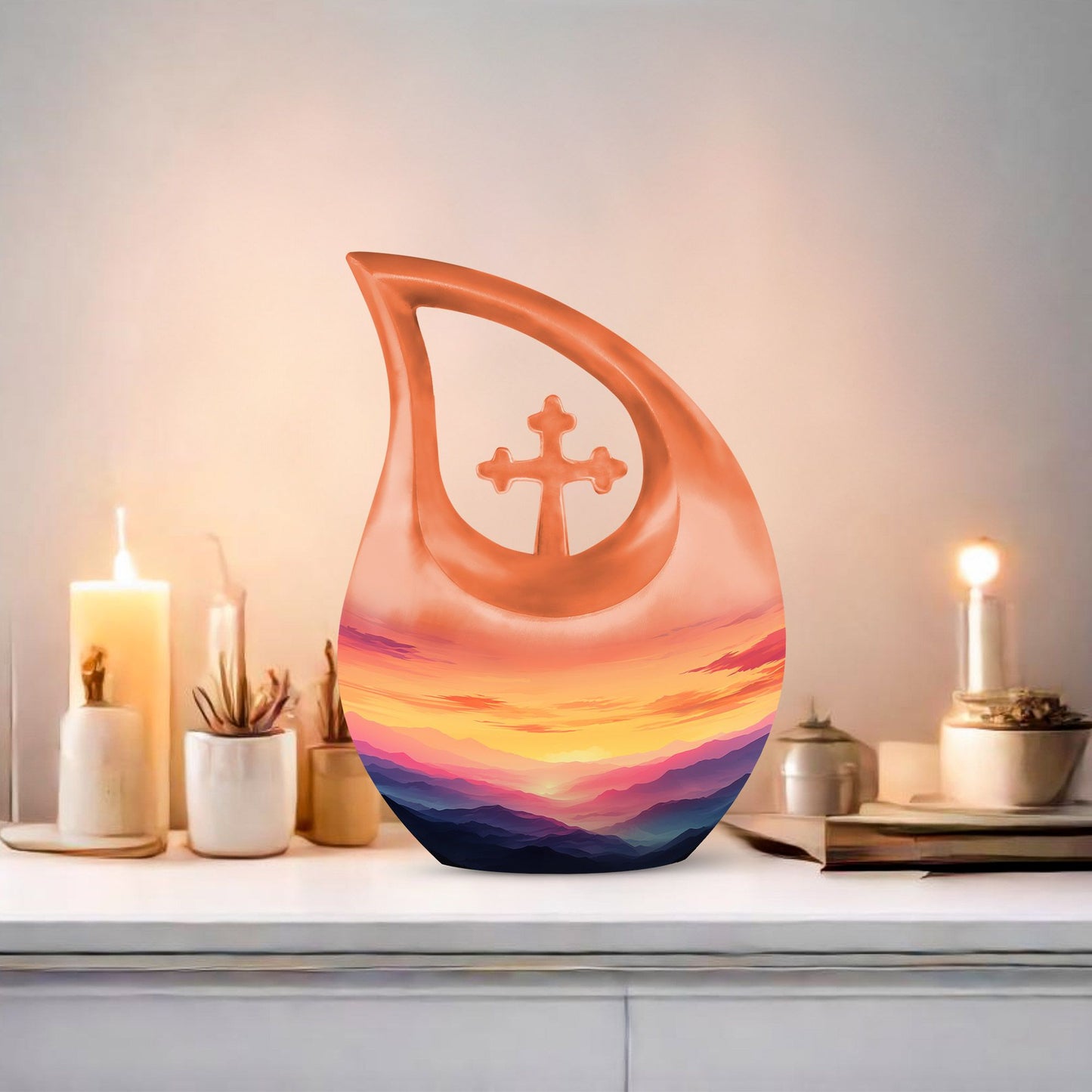 10-inch Wilderness Urn with Cross Drop design, customized, 